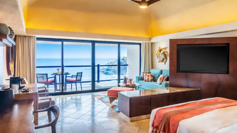 Club Ocean View Suite King with private balcony overlooking the Pacific Ocean at Hyatt Ziva Puerto Vallarta.