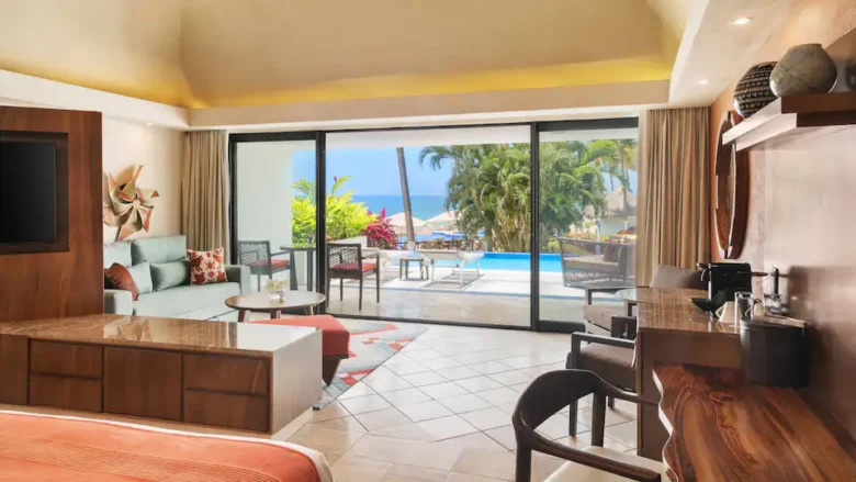 Club Ocean View Swim-Up Suite King with private terrace, semi-private pool access, and ocean views at Hyatt Ziva Puerto Vallarta.